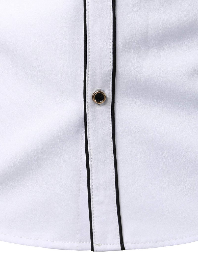 ZEROYAA Mens Western Design Floral Embroidery Slim Fit Long Sleeve Banded Collar Dress Shirts ZLCL19 White Medium - Image 5